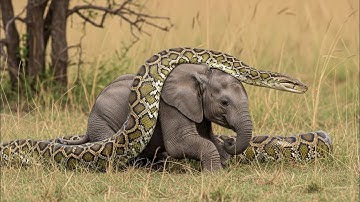 The Giant python catches elephant in African.Video Ai