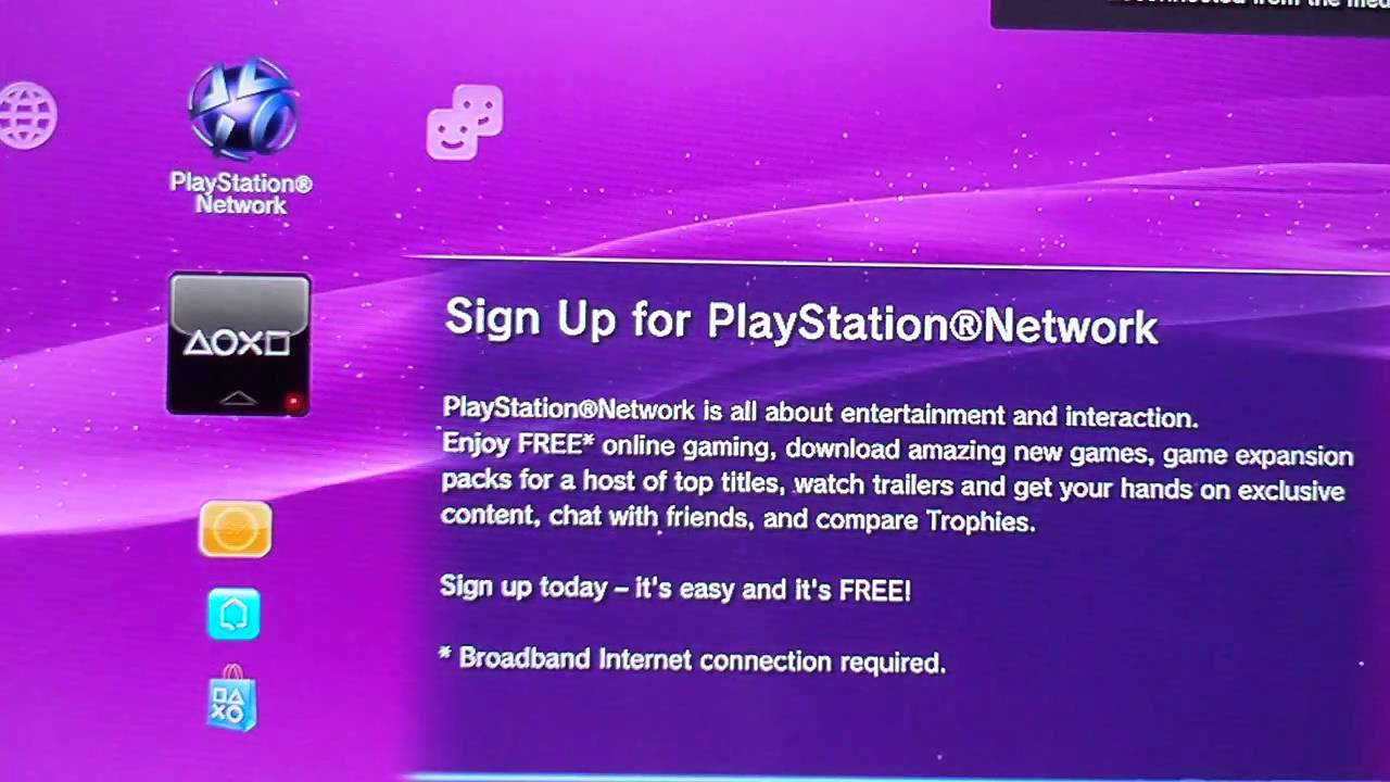 Регистрация playstation network ps3