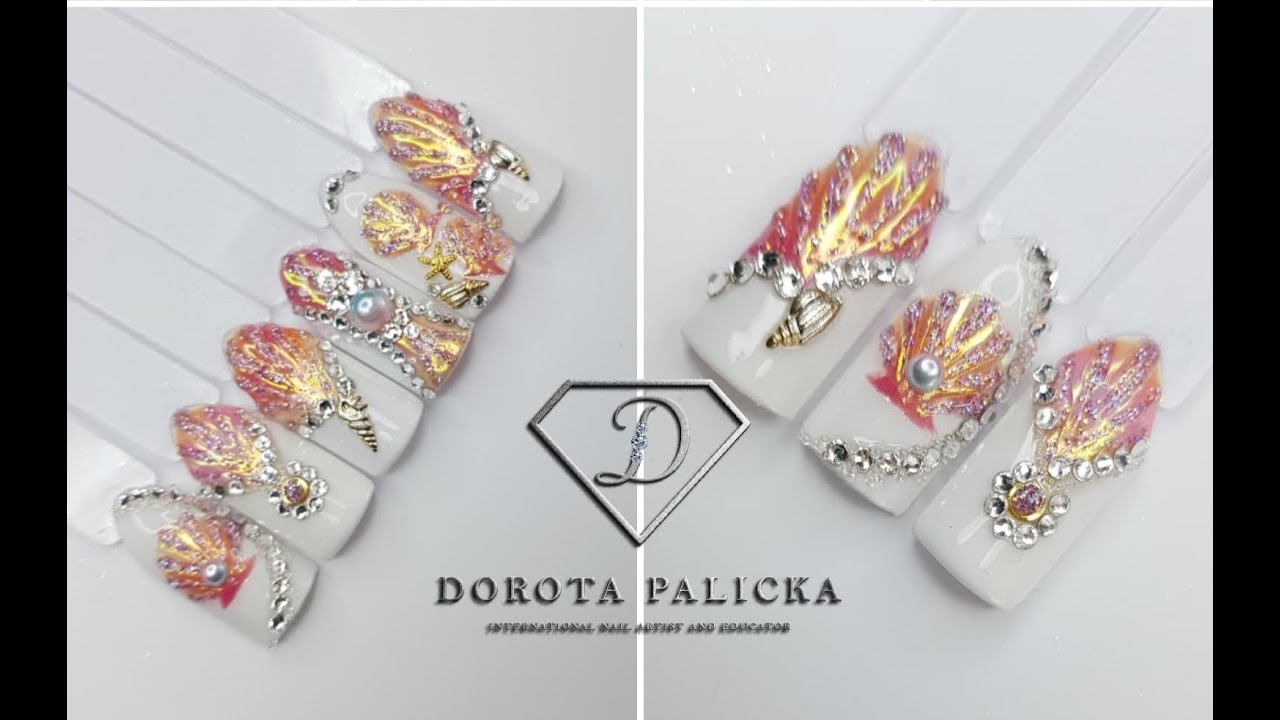 #12 Summer chrome nails designs. Ombre shells nail art with Aurora pigment. Easy nails 2020