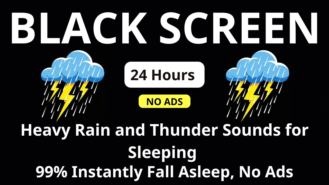 🔴 Heavy Rain and Thunder Sounds for Sleeping – Black Screen | 99% Instantly Fall Asleep, No Ads