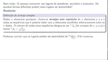 Análise combinatória - Ex. 3.2 da Aula 3: Arranjos sem repetição
