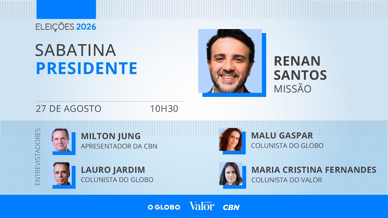 Renan Santos: sabatina com candidatos à Presidência da República