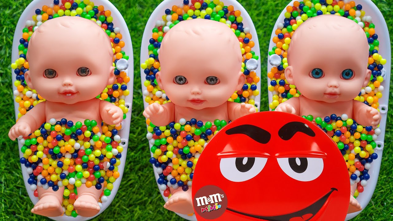 Full of 3 Rainbow BathTubs Candy with M&M's & Magic Slime Cutting Video