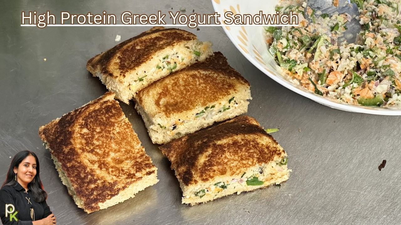 Protein Packed Greek Yogurt Sandwich-Easy High Protein Breakfast-Dahi Veggie Sandwich