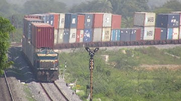 Massive DOUBLE STACK Container Train on a beautiful curve !!!