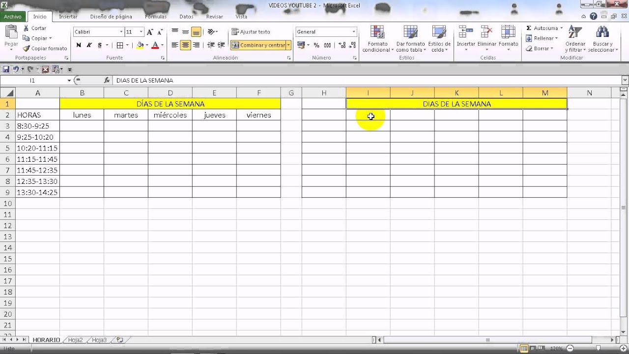 Hacer Horarios En Excel Excel 2010 Básico. CÓMO HACER UN HORARIO SEMANAL - YouTube