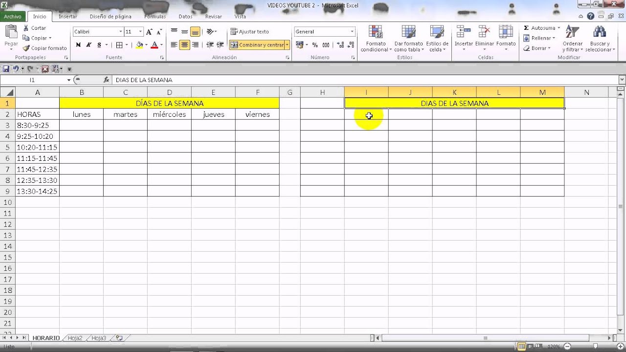 Hacer Horario En Excel Excel 2010 Básico. CÓMO HACER UN HORARIO SEMANAL - YouTube