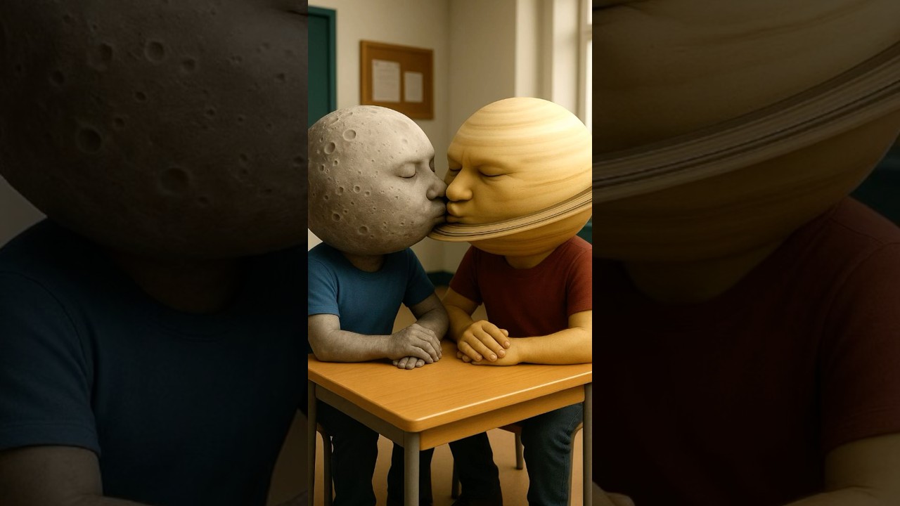 Are the Moon and Saturn kissing in the school classroom?! 🌕💋🪐🏫 