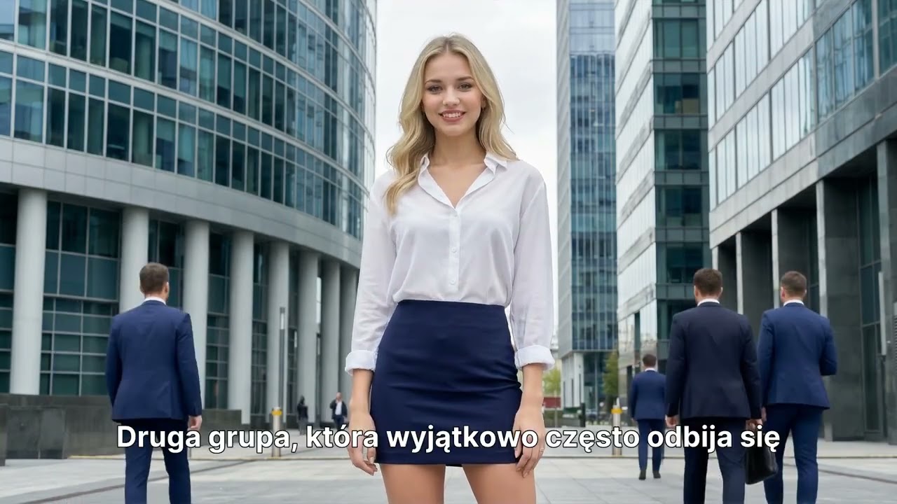 Elegancka kobieta i doradcy finansowi na tle nowoczesnych wieżowców – bezpieczna pożyczka pod zastaw nieruchomości house&credit.