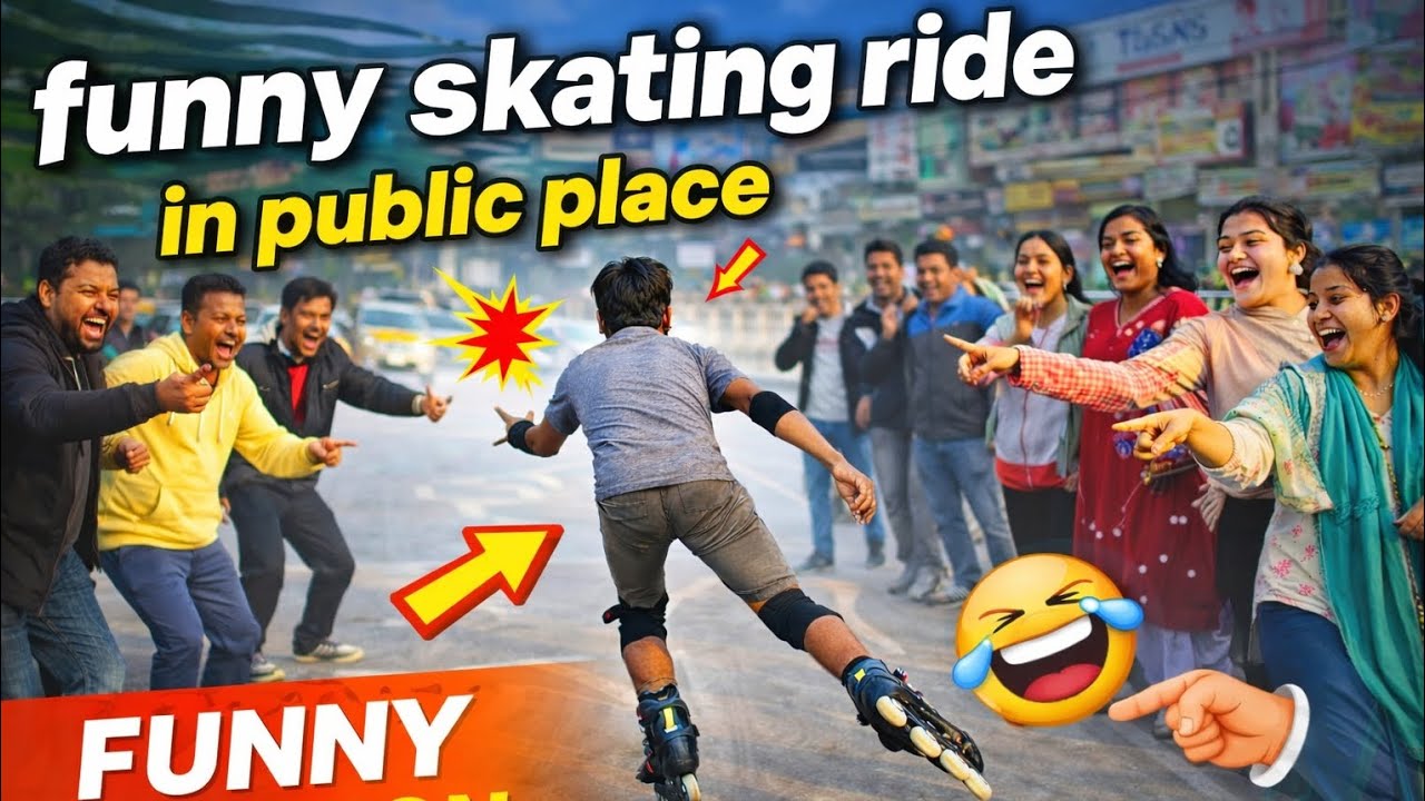 Funny skating ride in public place