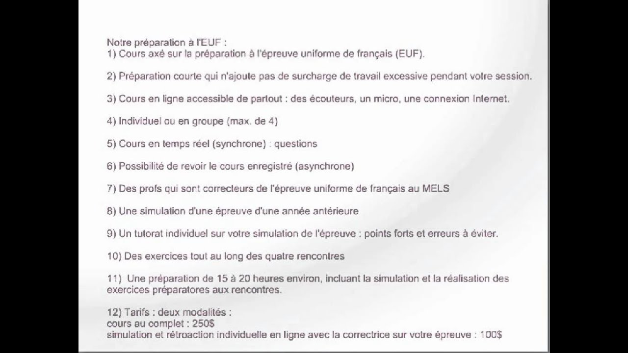 Présentation du cours de préparation à l'épreuve uniforme de français YouTube Présentation du cours de préparation à l'épreuve uniforme de français YouTube