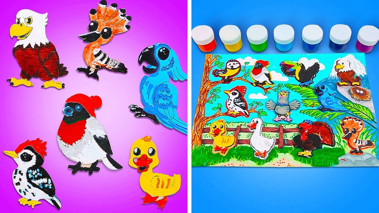 Названия птиц и цвета для детей обучающие пазлы 🎨🕊️