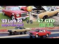 1967 Pontiac GTO vs 1963 Studebaker Lark R2 - PURE STOCK DRAG RACE (best of 3)