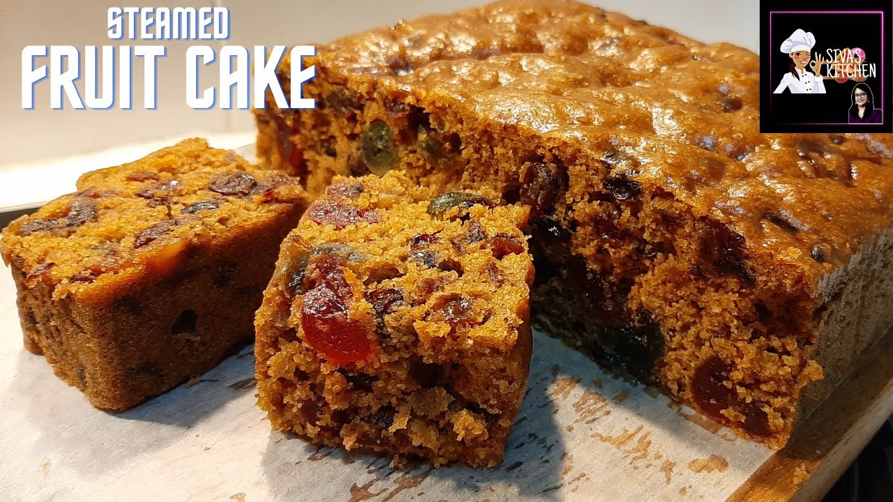 Steamed Fruit Cake with palm sugar. Kek Buah Kukus dengan gula melaka