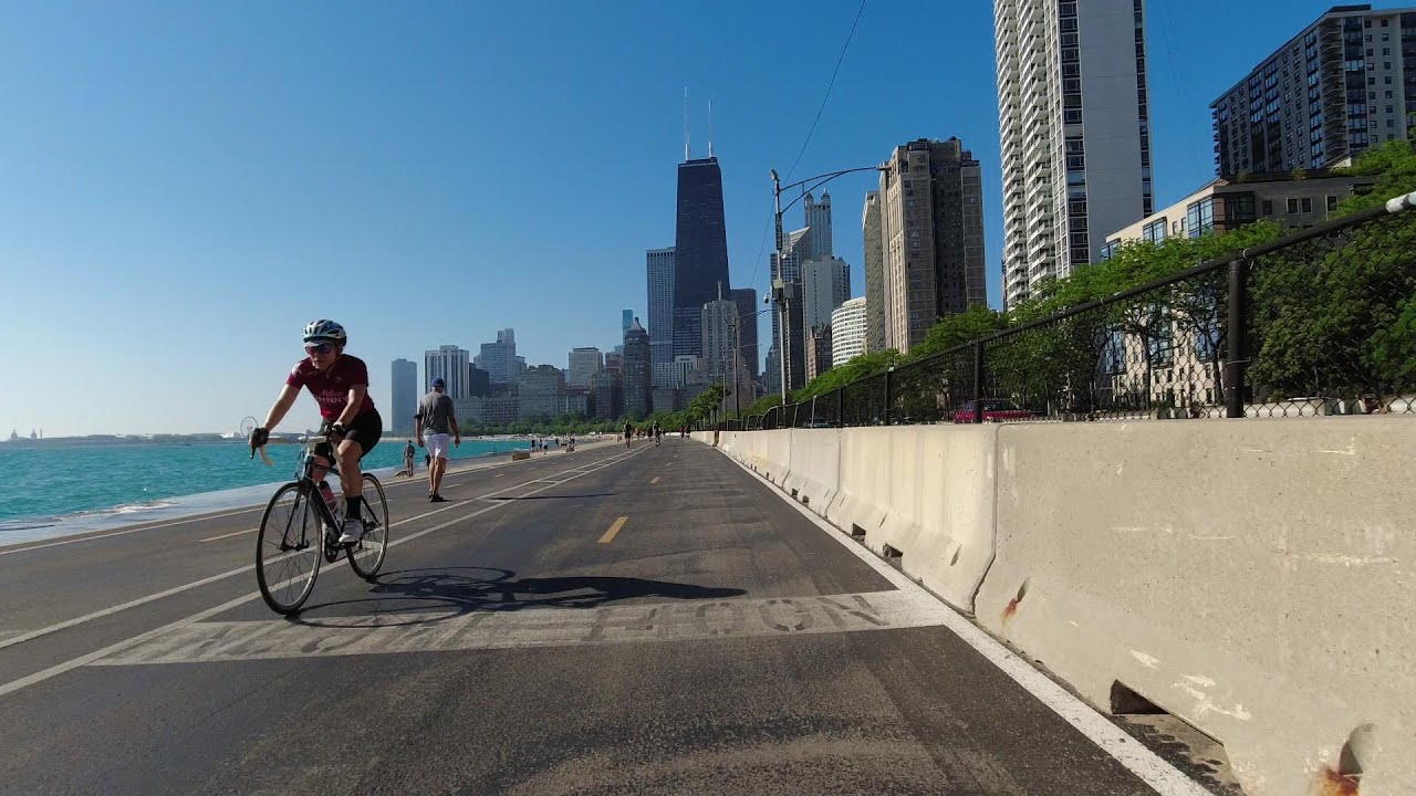 High Speed Biking Going Southbound on Lake Shore Drive Chicago - 4K