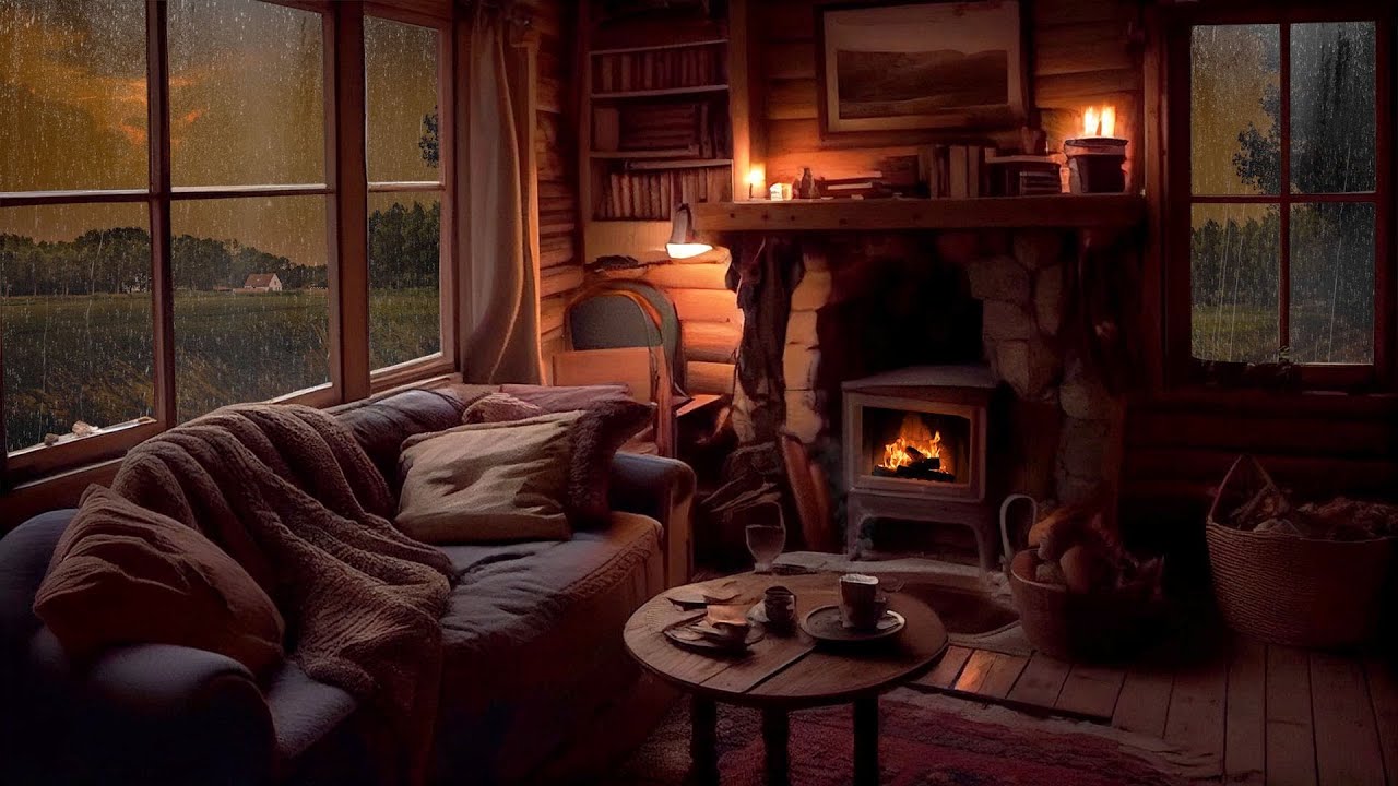 Cozy Cottage Ambience Rain Sounds And Crackling Fireplace For