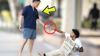 Homeless Man Giving Strangers Money!!!