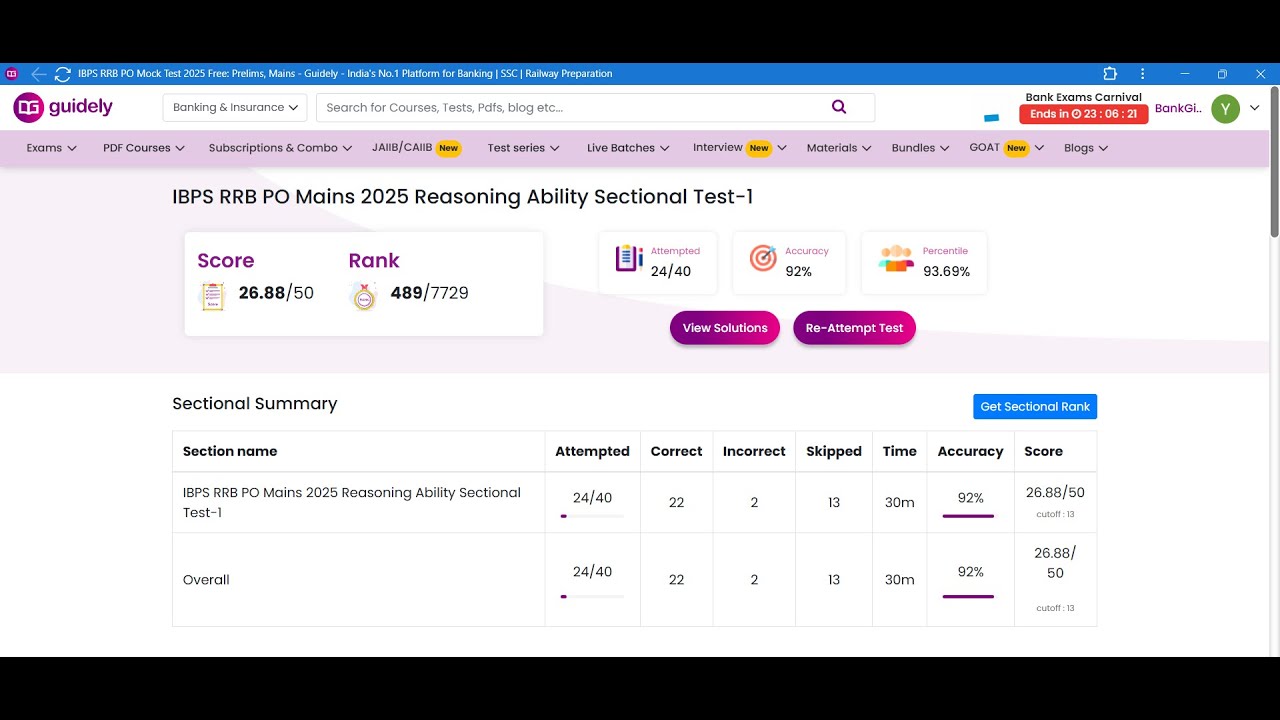 How I Solve RRB PO Mains Reasoning Sectional Test | Guidely Mock Review