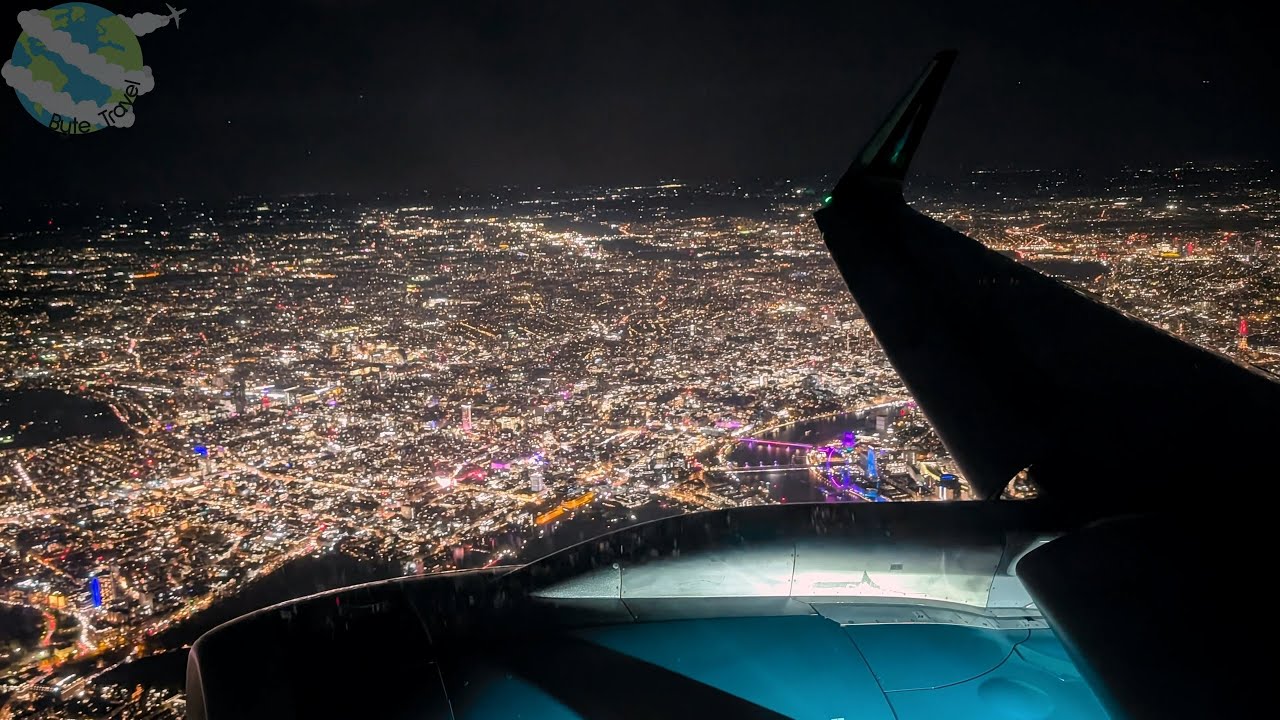 Aer Lingus Airbus A320neo Spectacular Night Landing at London Heathrow over the City