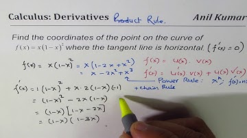 Find coordinates of point where tangent is horizontal Calculus Product Rule