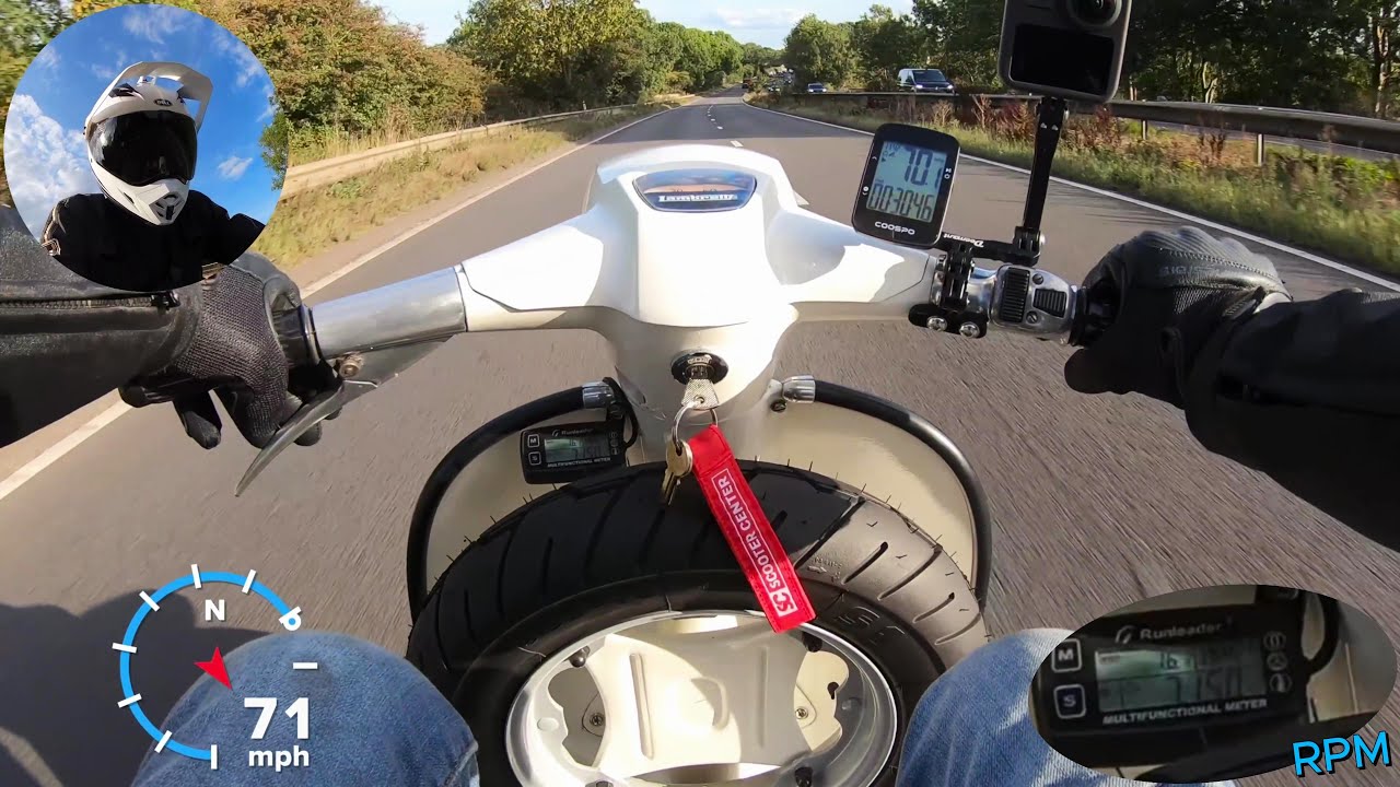Lambretta RT195 50mph (as I received it) & 70mph (after upgrades). Both Runs, With Titles