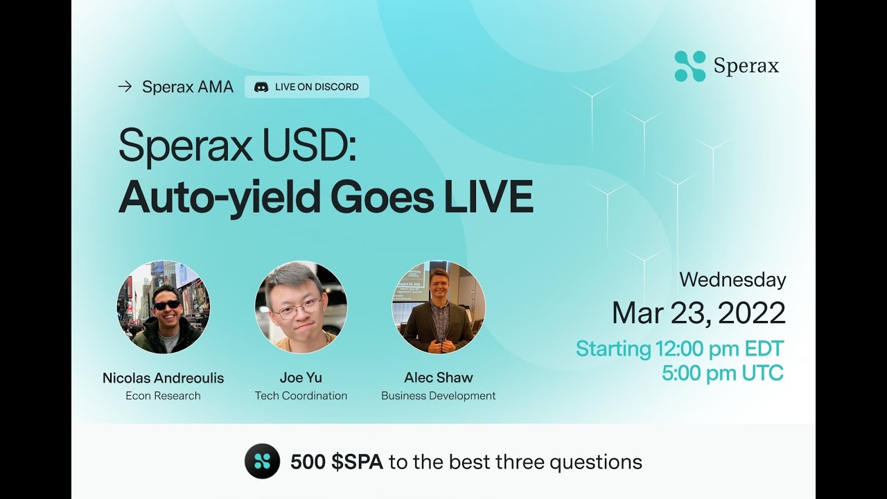 Discord Weekly AMA | Sperax USD - Auto yield Goes LIVE - YouTube
