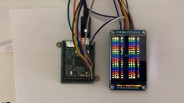 A pyboard1.1 running my MicroPython demo pyb_scroll.py on 240x320 ST7789 TFT display.