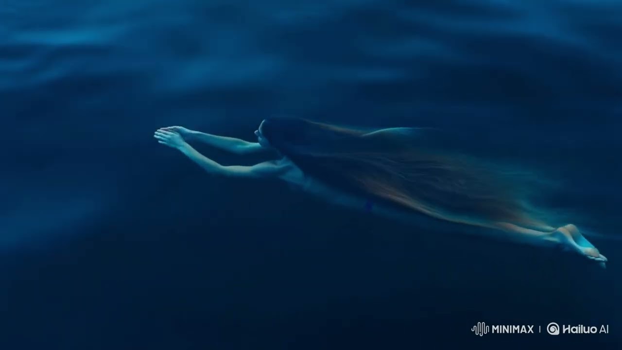 swimming girl, Long hair , Alone diving in blue lake she is relaxing and enjoying the moment