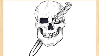 How To Draw A Tribal Skull With Sword Skull Drawing Tutorial