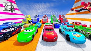 GTA 5 all lightning mcqueen cars mega ramp jump in water testing / gta v disney cars mods EP 30 screenshot 3