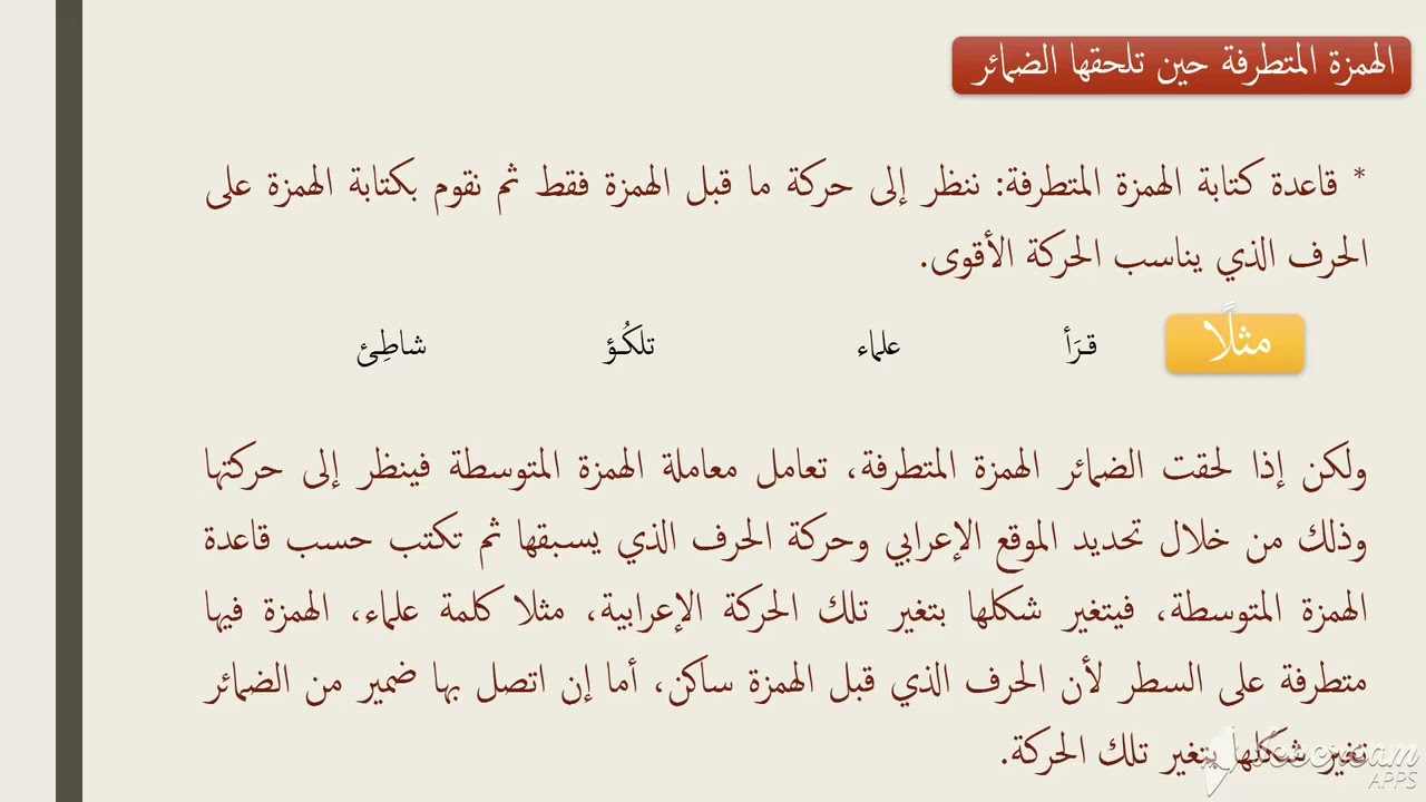 شرحُ درسِ الهمزة المتوسطة والألف المقصورة، للصف العاشِر، إعداد الأستاذ حسن الهباش