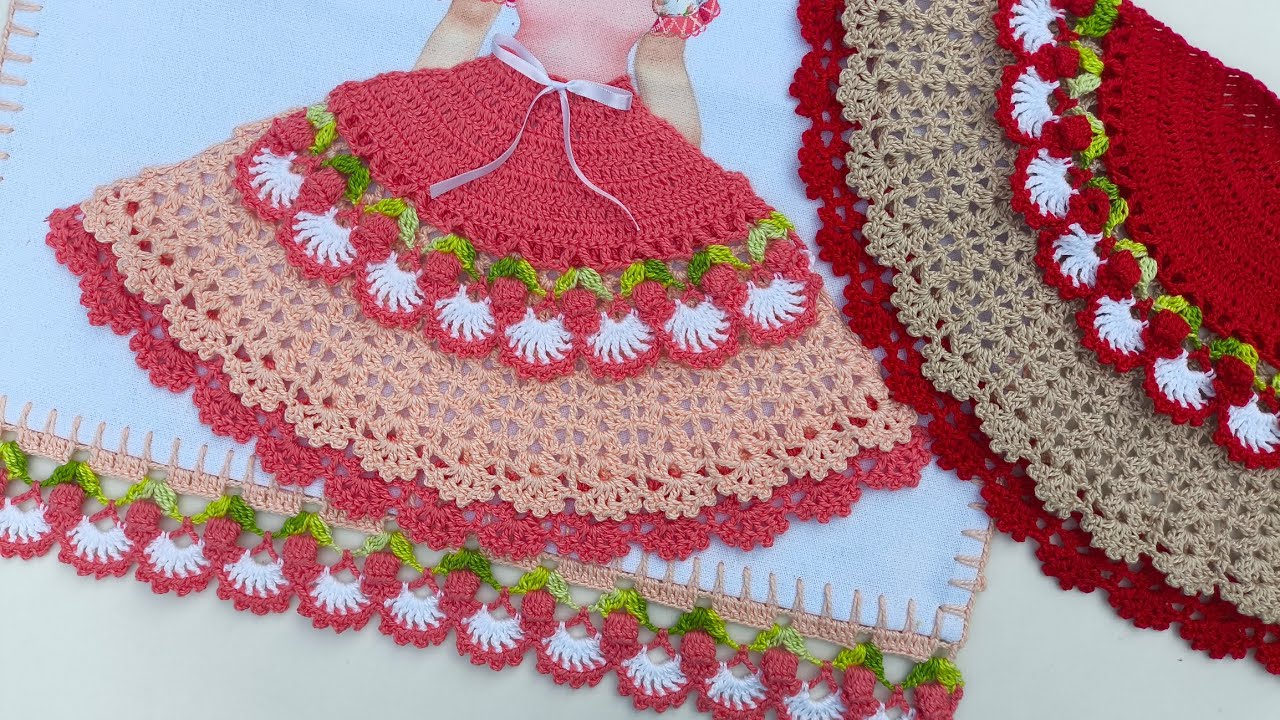 SAIA DE CROCHÊ PARA BONECA PINTADA NO PANO DE PRATO 🌷