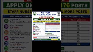 Staff Nurse Pharmacist UDC LDC MTS | CCRUM Recruitment 2026 #job #recruitment #latestjobs