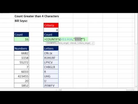 Excel Magic Trick 1182: COUNTIFS and Wildcards to Count When There are 4 or More Characters