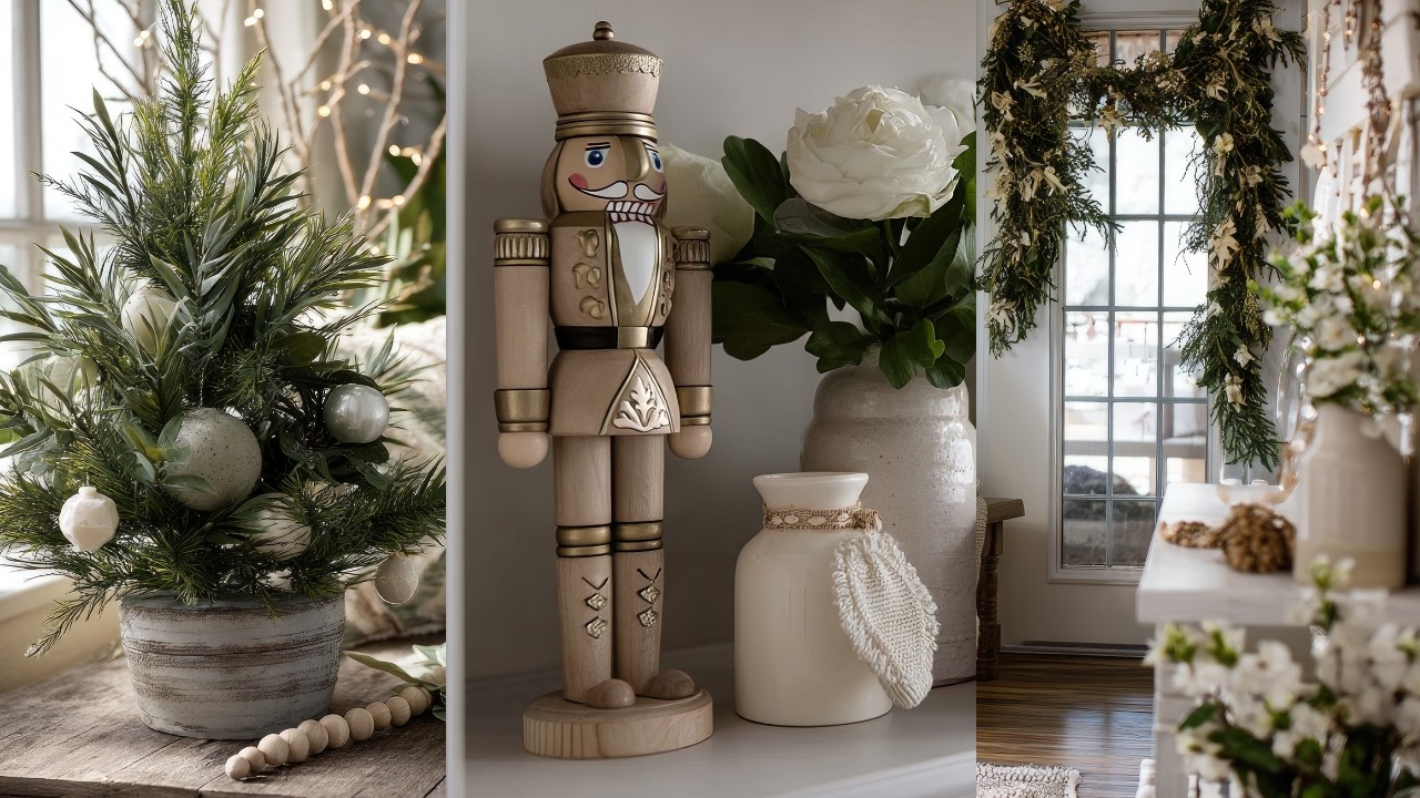 Рождественский декор в зелёных и кремовых тонах для небольшого пространства | Уютный, элегантный ...