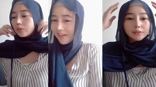 Style Hijab Ketat | Referensi Hijab Biru Tante Bohay dan cantik