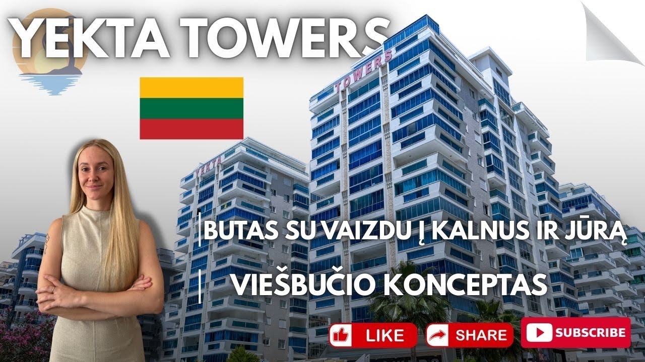 Nekilnojamas turtas Alanijoje, Turkijoje | 2 kambarių butas su vaizdu į kalnus ir jūrą Yekta Towers