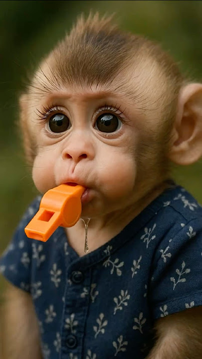 Cutest Monkey Tries a Whistle for the First Time!