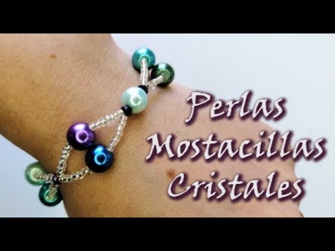 PULSERA DE MOSTACILLAS Y CRISTALES. Curso Bisutería -