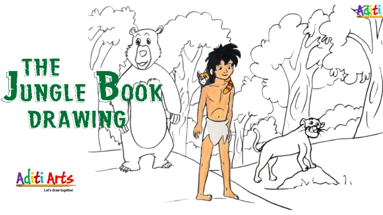 Mowgli Drawing | Jungle Book Drawing | Bagheera Drawing | The Jungle Book  Drawing - YouTube