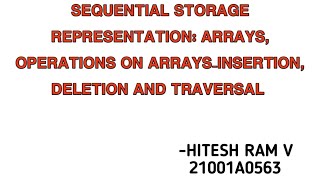 TOPIC:SEQUENTIAL STORAGE REPRESENTATION ARRAY: OPERATIONS ON ARRAY-INSERTION, DELETION AND TRAVERSAL