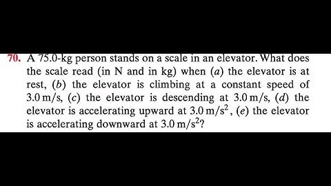 A 75.0 -kg person stands on a scale in an elevator. What does the scale read (in and in kg when the