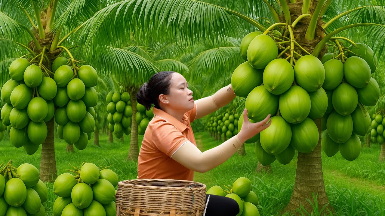 Harvesting Giant Coconuts to Sell at Market, Cook, Build Farms, Take Care of Pets