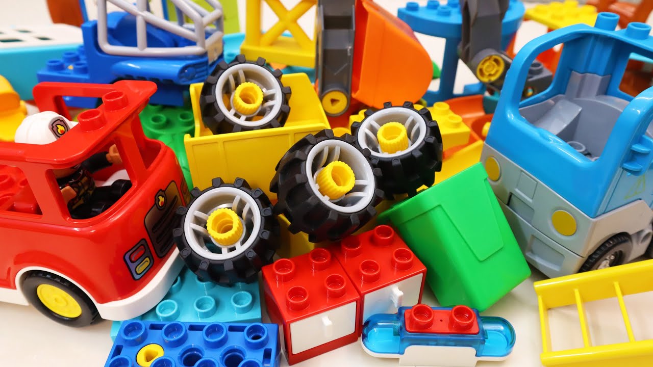 Satisfying Building Blocks Excavator Dump Truck ASMR Marble Run Fire Truck Garbage Truck