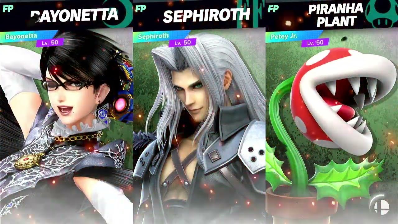 Super Smash Bros Ultimate Amiibo Fights Bayonetta vs Sephiroth vs Petey Jr