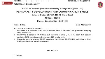MSC 1ST SEM FMM PERSONALITY DEVELOPMENT AND COMMUNICATION SKILLS JAN 2023 | PTU