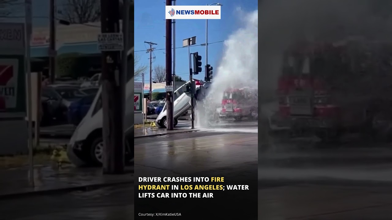 Driver crashes into hydrant in Los Angeles; water lifts car into the air