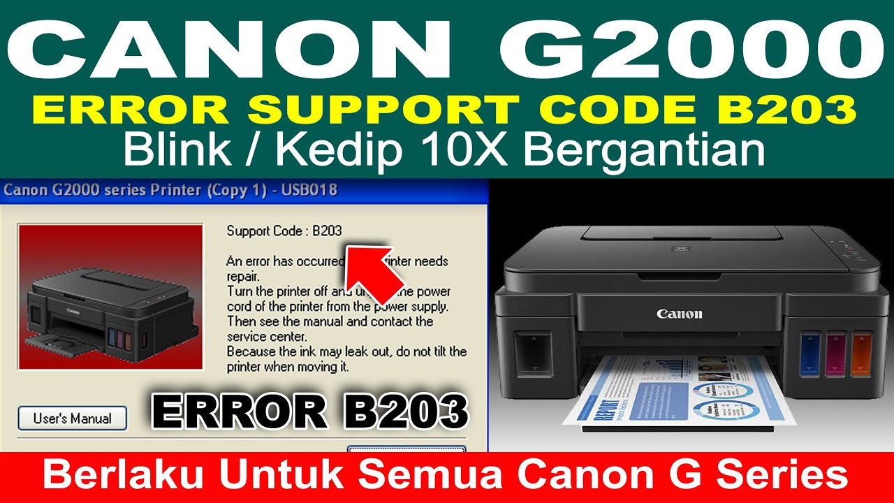 tjene fusion oversøisk Cara Mengatasi Canon G2000 error Support Code B203 Dan Blinking 10X -  YouTube