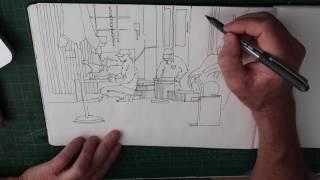 Sketch book pen and ink  watercolour Vietnam street scene