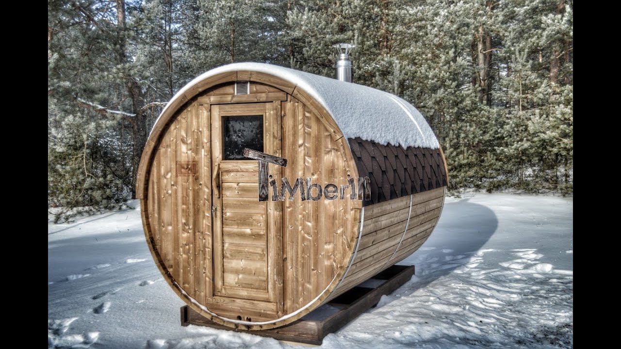 Outdoor barrel sauna made of thermowood for sale TimberIN YouTube